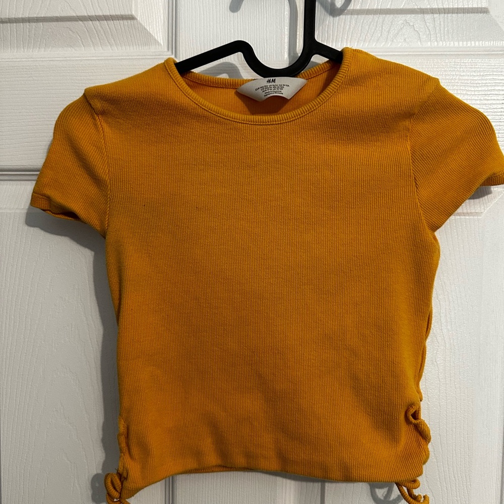 H&M Yellow Short Sleeve Tee with Drawstring Hem